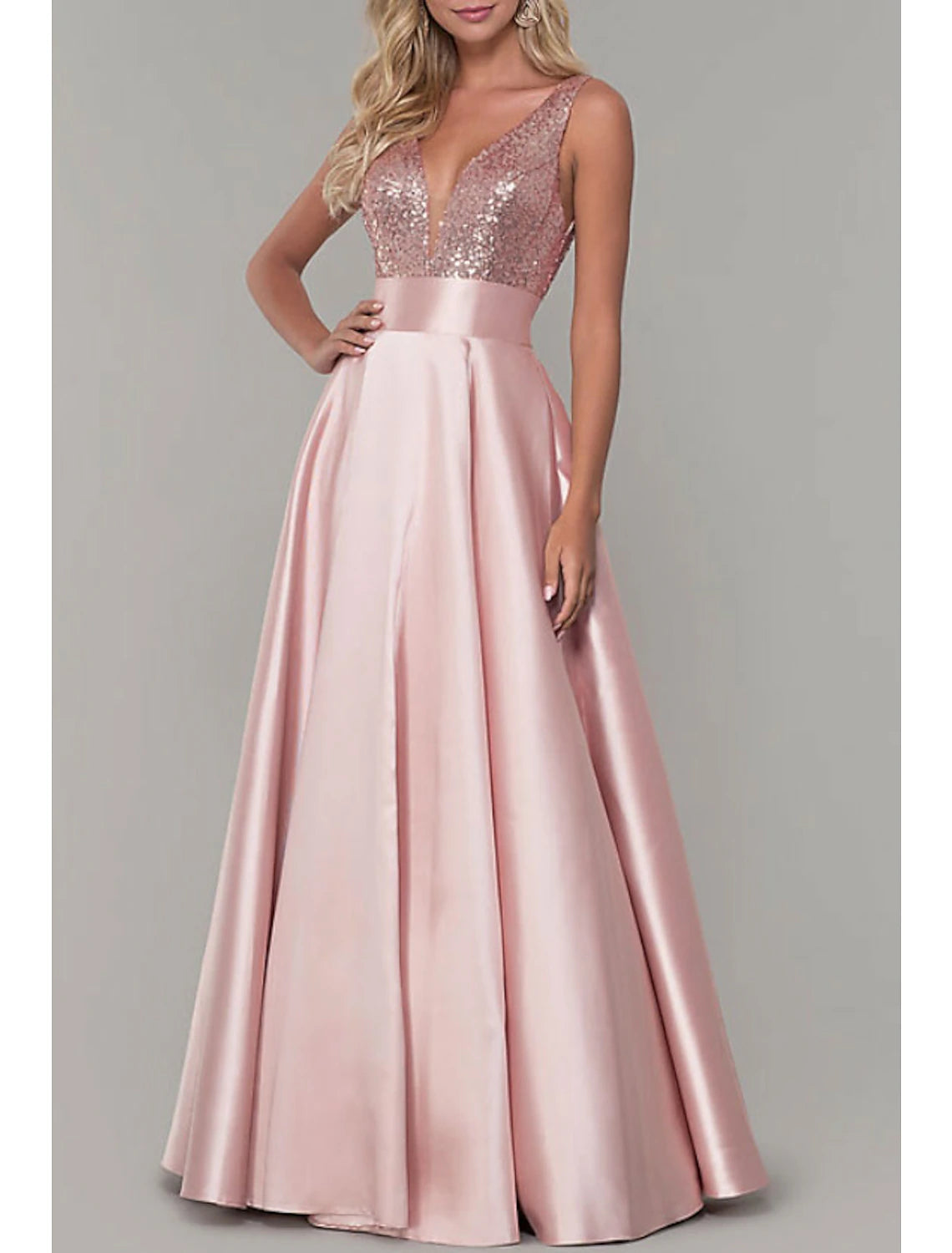 A-Line Prom Dresses Sparkle Dress Prom Formal Evening Floor Length Sleeveless V Neck Bridesmaid Dress Satin with Pleats Sequin 2025